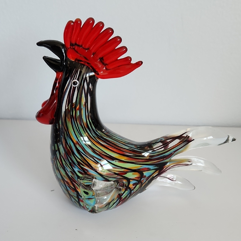 Adore Vibrant Glass Rooster Sculpture